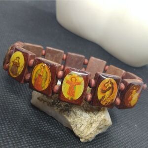 Rosary religious Catholic saints bracelet stretch wooden